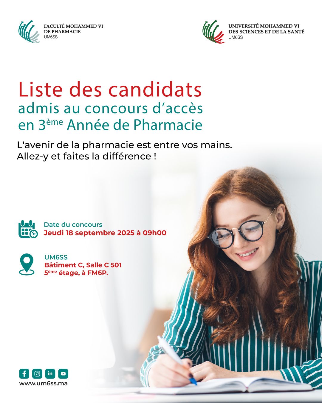 Résultats de la présélection pour le concours d'accès en 3e année Pharmacie