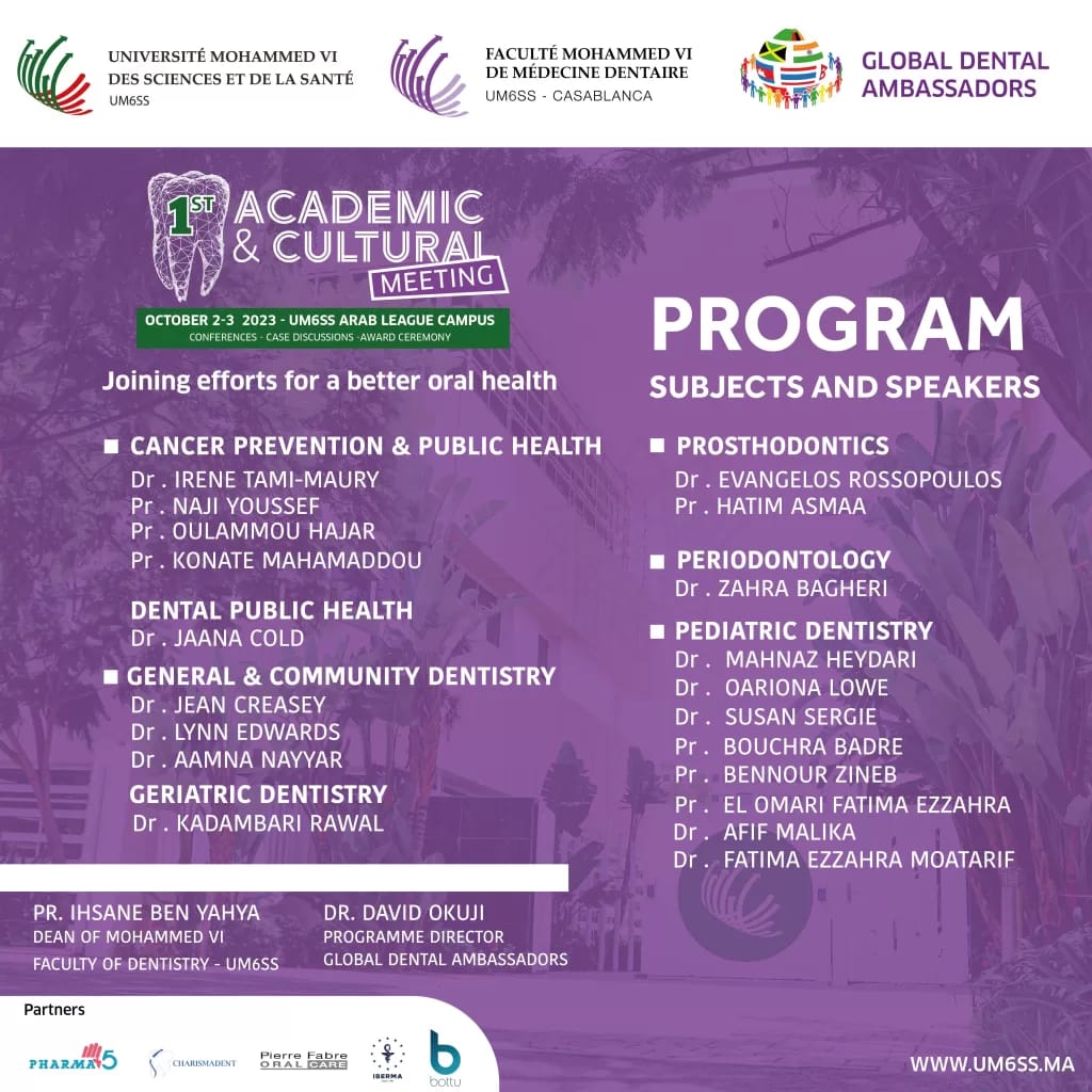 1st Academic & Cultural Meeting : Joining efforts for a better oral health | 2nd & 3rd october 2023