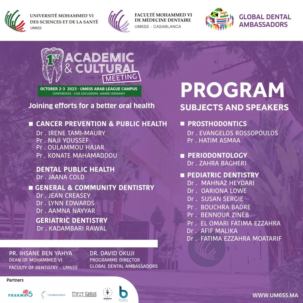 1st Academic & Cultural Meeting : Joining efforts for a better oral health | 2nd & 3rd october 2023
