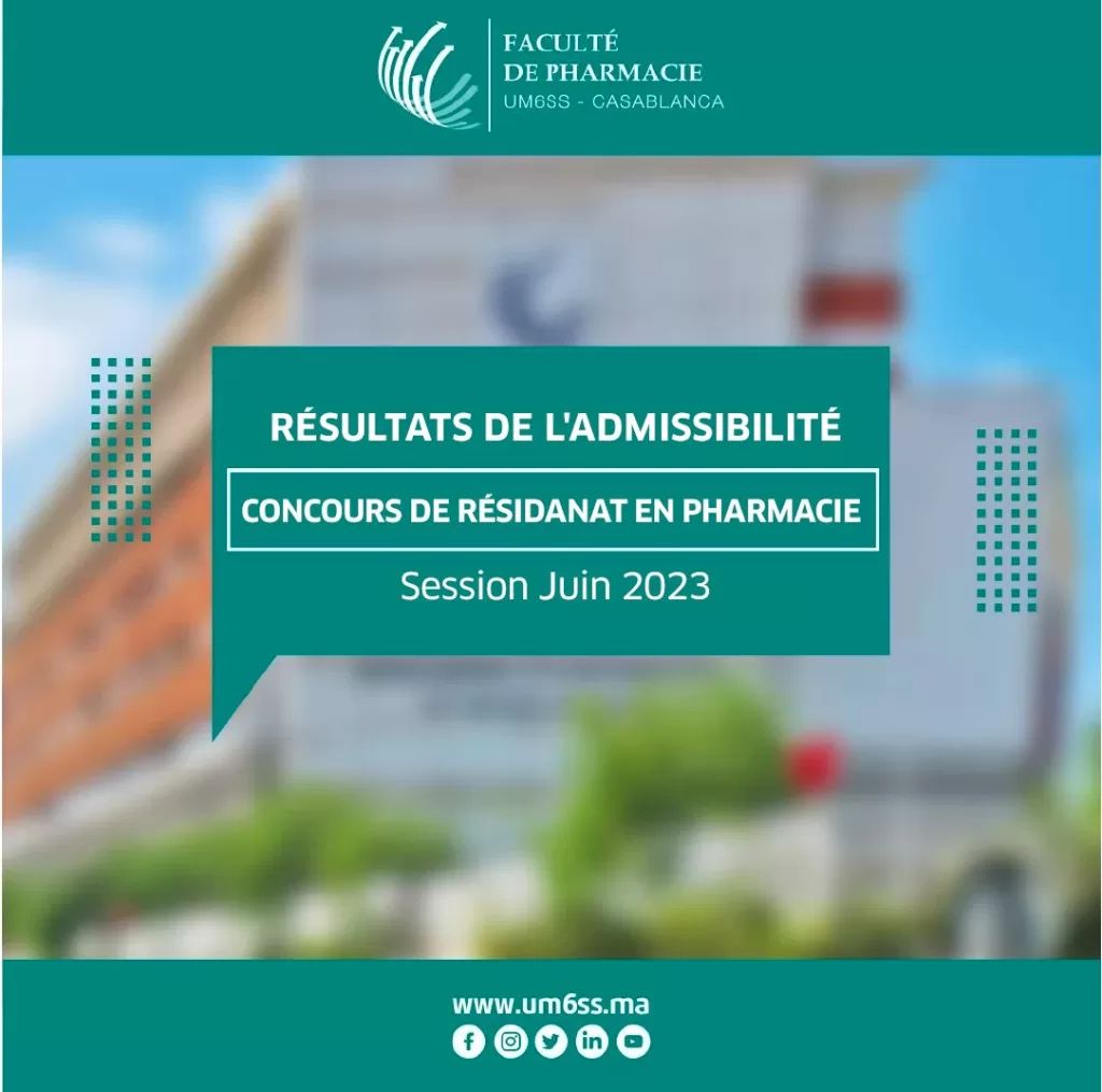 Résultats d’admissibilité du concours de Résidanat en Pharmacie – Session Juin 2023