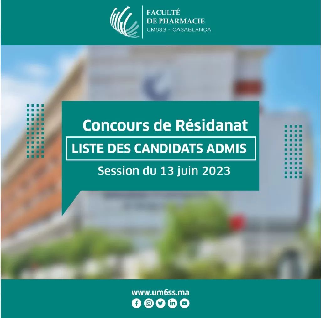 Liste des candidats admis pour passer le concours de Résidanat en Pharmacie du 13 juin 2023