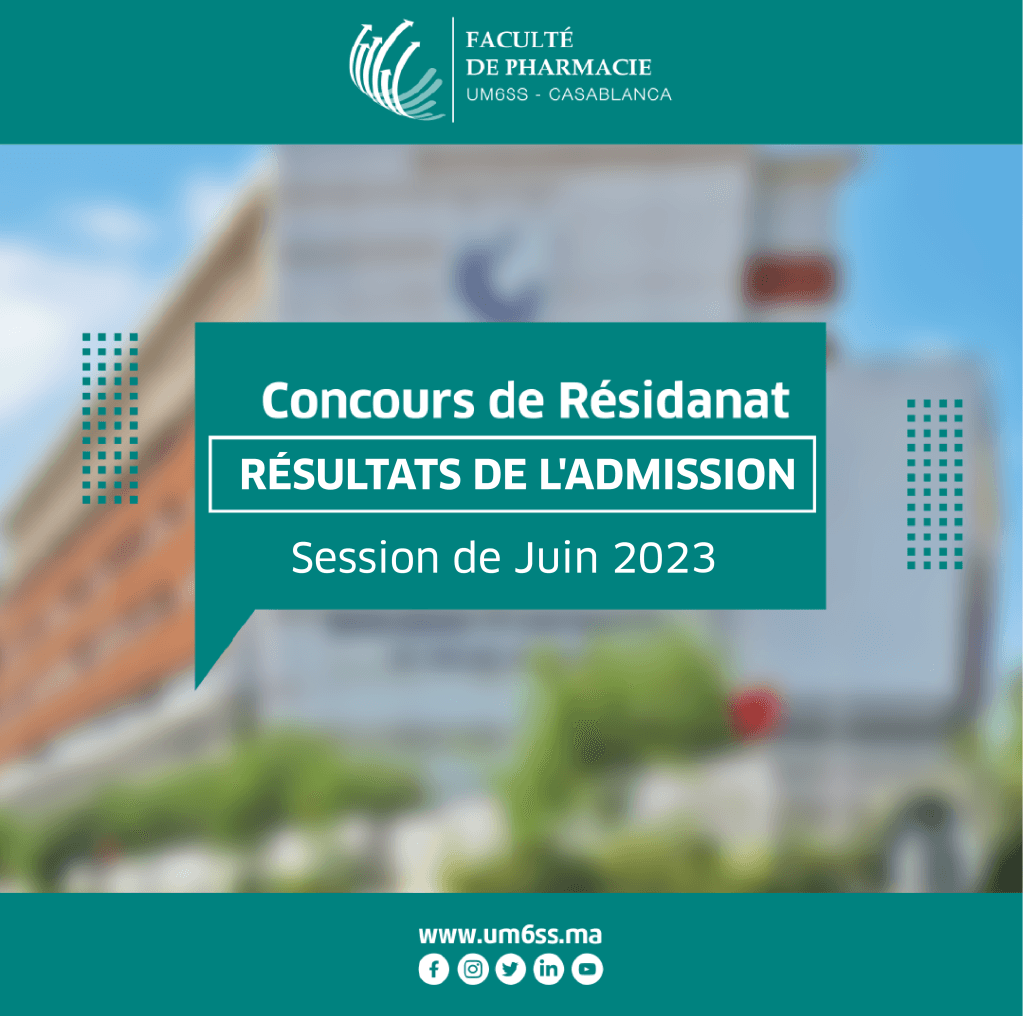 Résultats de l’Admission duconcours de Résidanat en Pharmacie – Session Juin 2023