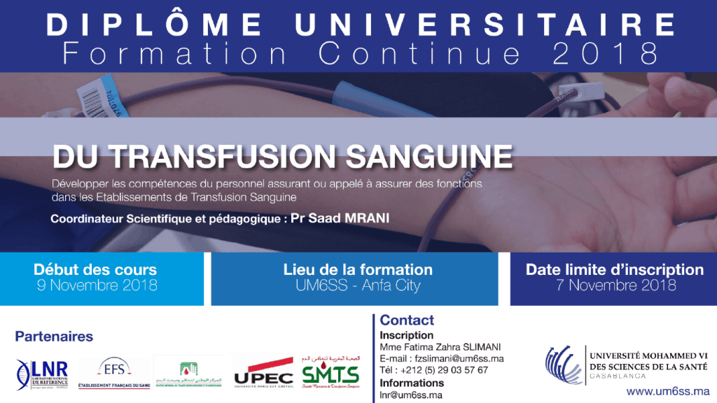 Lancement du Diplôme Universitaire « Transfusion Sanguine »