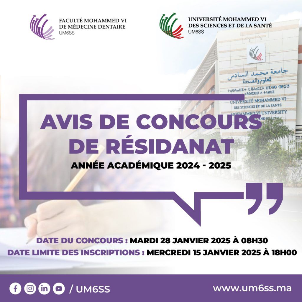 Avis de concours de Résidanat en Médecine Dentaire – Année académique 2024/2025