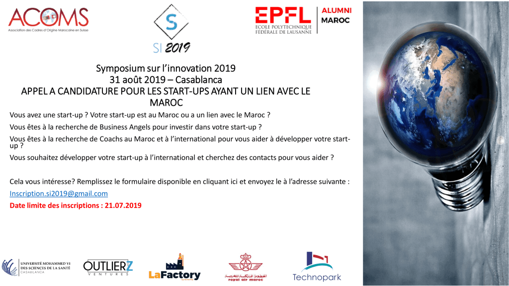 Appel a candidature pour les start-ups ayant un lien avec le Maroc : Symposium sur l’innovation 2019