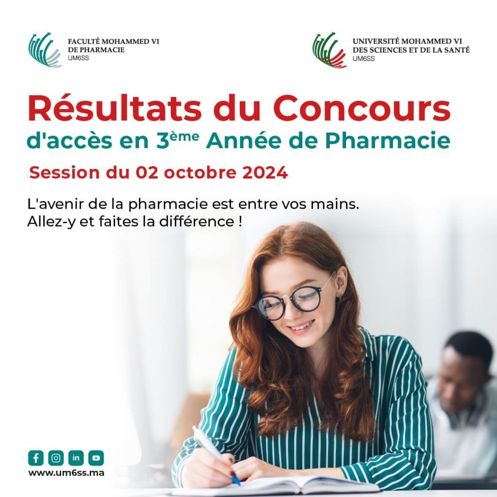 Résultats du Concours d’accès en 3ème année Pharmacie (Session du 02 octobre 2024)