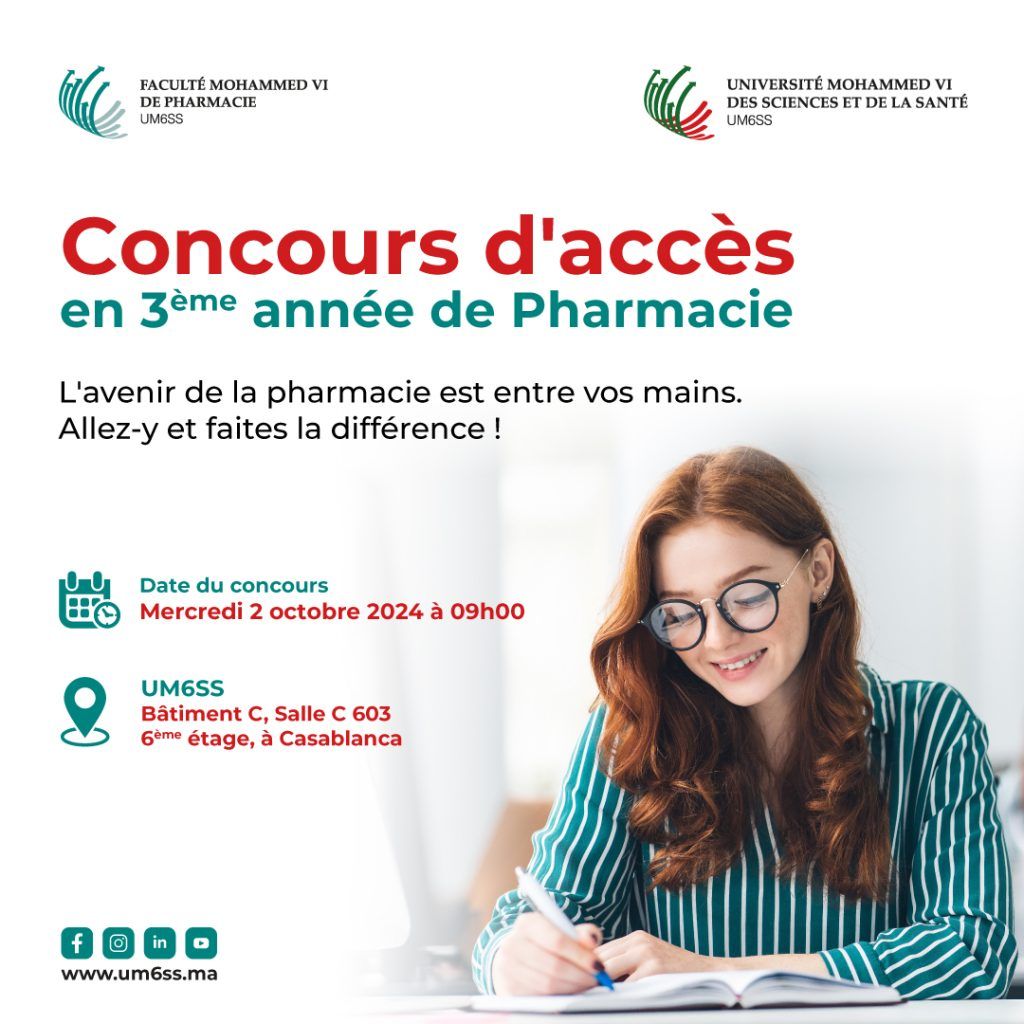Liste des candidats retenus pour le concours d’accès en 3ème année de Pharmacie