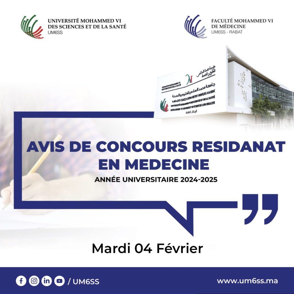 Avis de Concours : Résidanat en Médecine à l’Université Mohammed VI des Sciences et de la Santé – RABAT