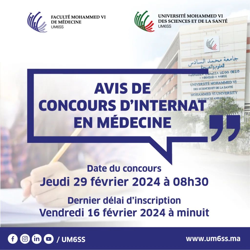 Avis de concours d’internat en médecine – Année Académique 2023-2024