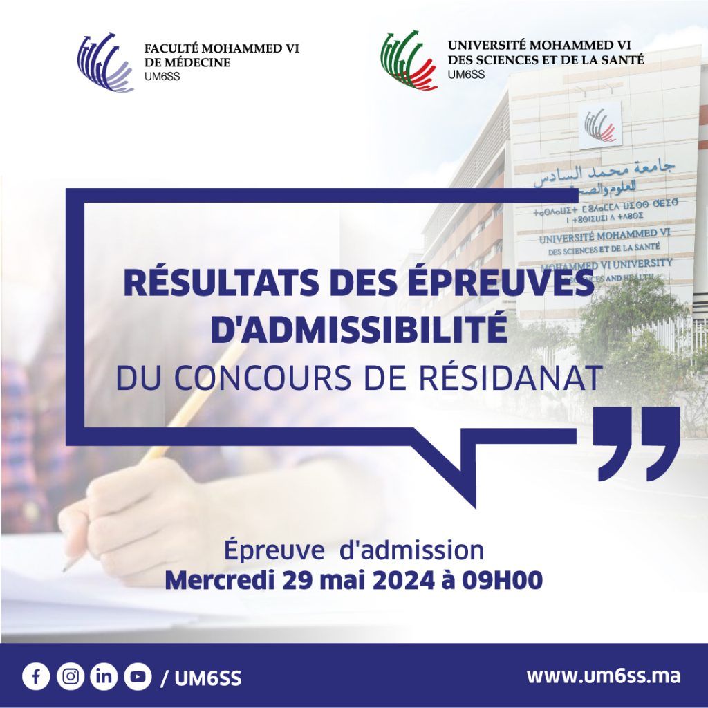 FM6M – Résultats de l’épreuve d’admissibilité du concours de résidanat – Session Mai 2024