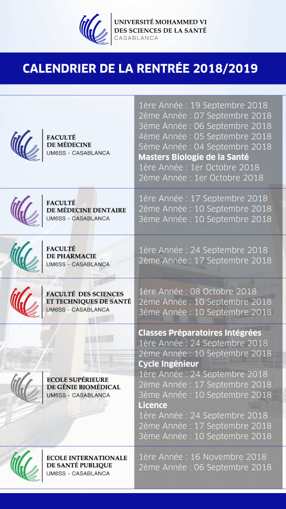 Calendrier de la rentrée 2018/2019