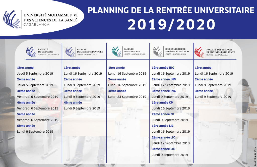 Planning de la rentrée 2019-2020