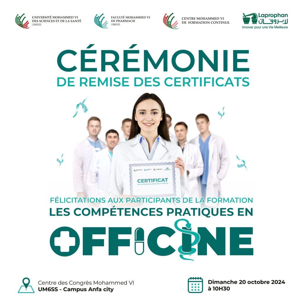 Cérémonie de remise des certificats « Compétences Pratiques en Officine »