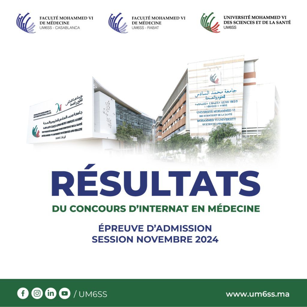 Résultats de l’épreuve d’Admission – Concours d’Internat en Médecine – Session Novembre 2024.