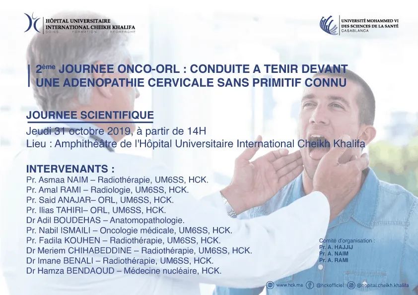2ème journée Onco-ORL :  » Conduite à tenir devant une adénopathie cervicale sans primitif connu «
